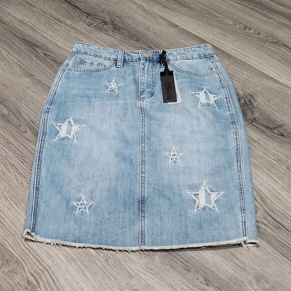 NWT High Rise Jupe Buffalo Ivy Star Denim Raw Hem Skirt - Picture 1 of 11